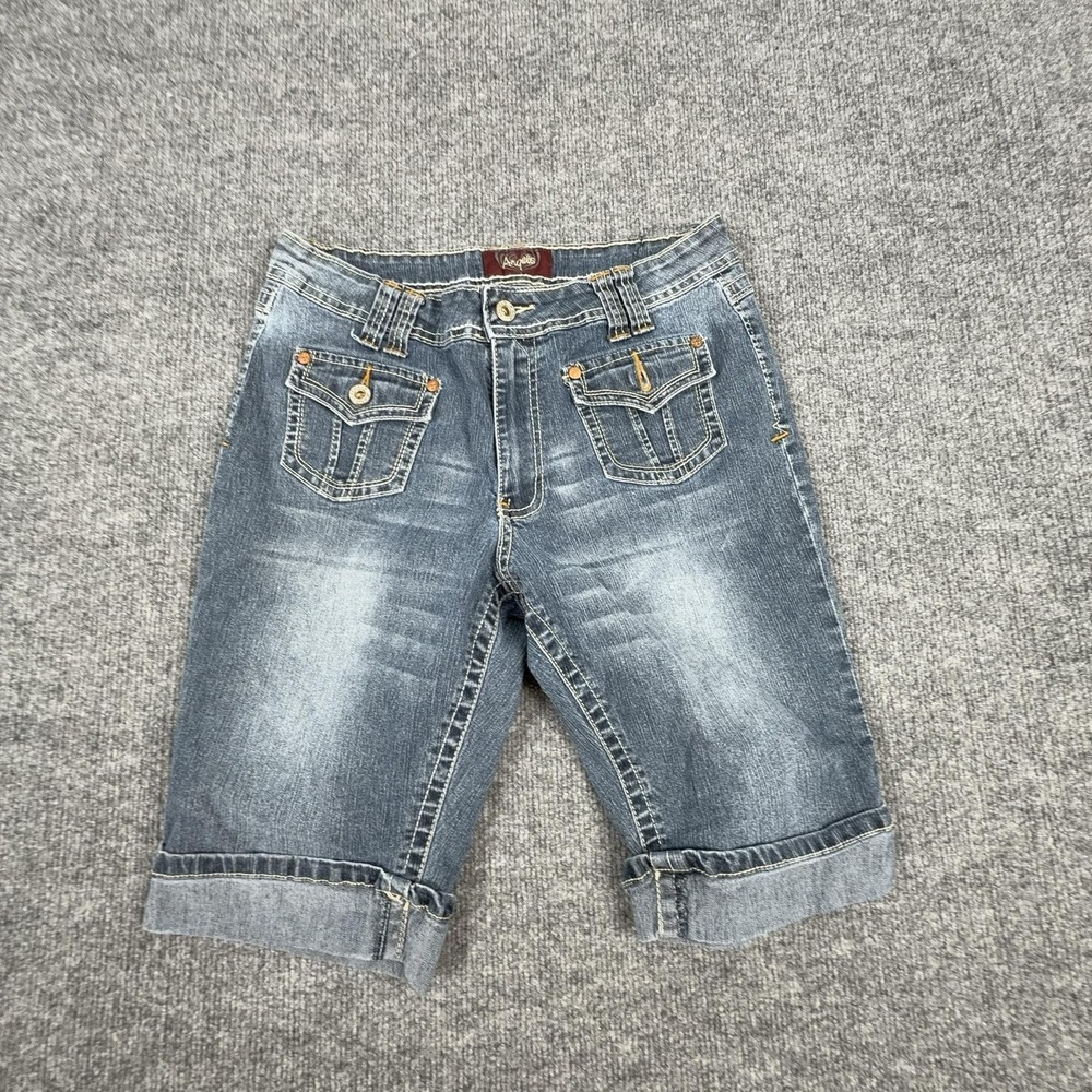 Y2K Angels Shorts Womens 10 Blue Denim Bermuda Cuffed Stretch 5 Pocket Casual